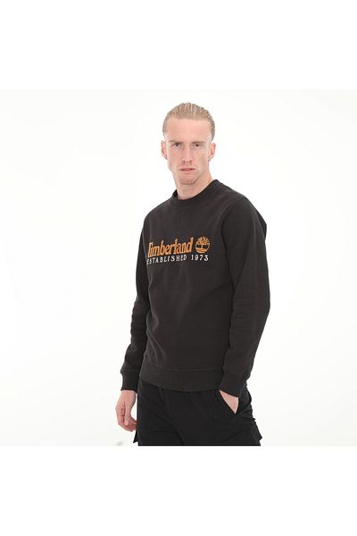 Timberland Μαύρο ανδρικό φούτερ - B0a65dd0011-r λογότυπο κεντημένο, λαιμόκοψη με βούρτσα πλάτης
