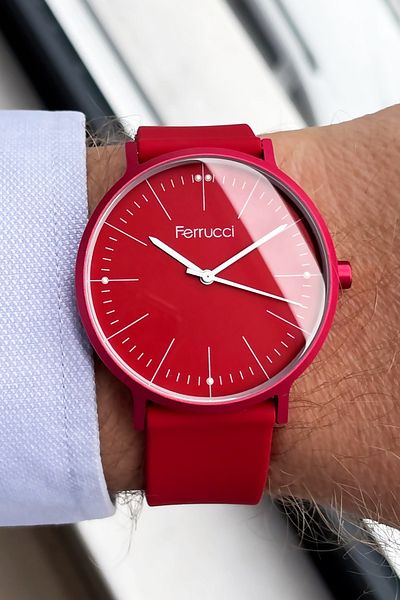 Ferrucci Unisex Wristwatch 3 Atm Waterproof Red Color Silicone Band Aluminum Case FRE2030C2