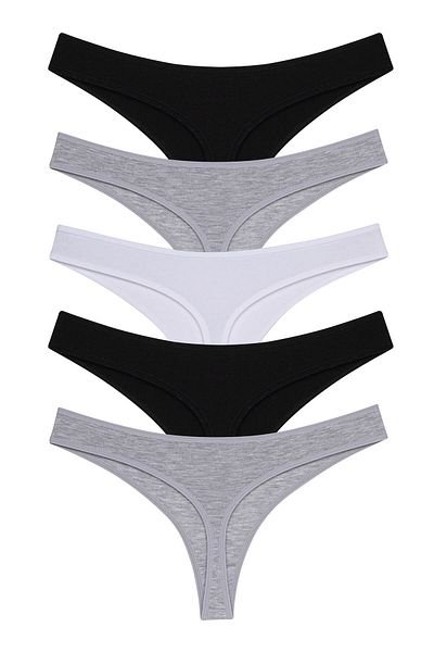 pink mood Women's Cotton Brazilian Thong 5 Pack Set