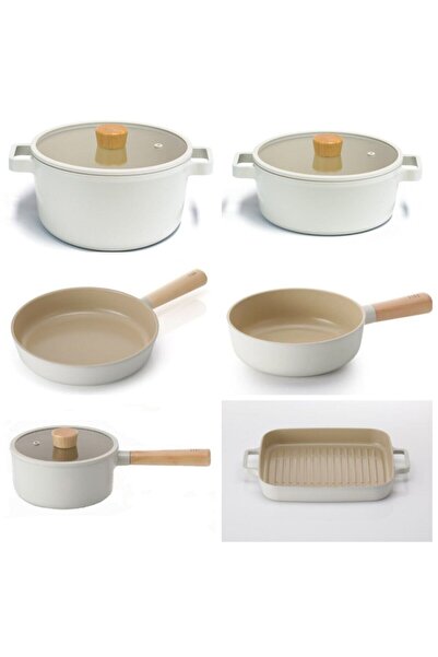 NEOFLAM Fika 9 Parça Alüminyum Döküm Tencere Tava Seti Bej