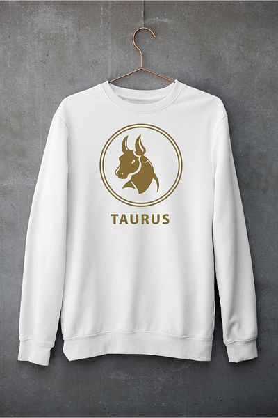 Raf Coll Hanorac unisex oversize cu decolteu rotund Bull Zodiac cu imprimeu digital, cu două fire în interior