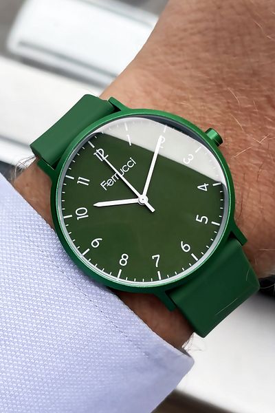 Ferrucci Unisex Wristwatch 3 Atm Waterproof Green Color Silicone Band Aluminum Case FRE2029C2