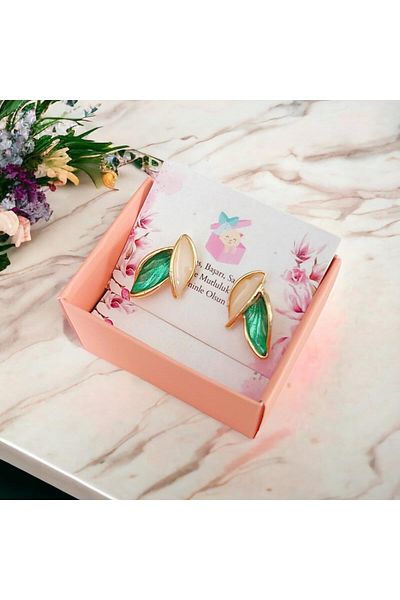 toptanhanem Leaf Model Colorful Design Steel Earrings