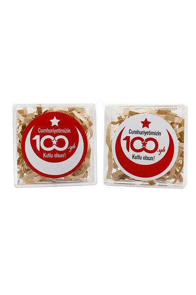 reprodesign 100.Year 29 October Republic Day Adhesive Sticker 4 cm Round 24 Pieces ( White - Red)