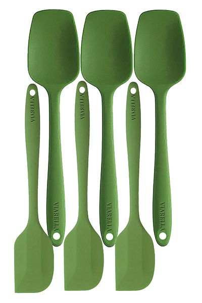 viarella Silicone Spoon Spatula Set of 6 Fireproof Non-Stick Non-Scratch Green
