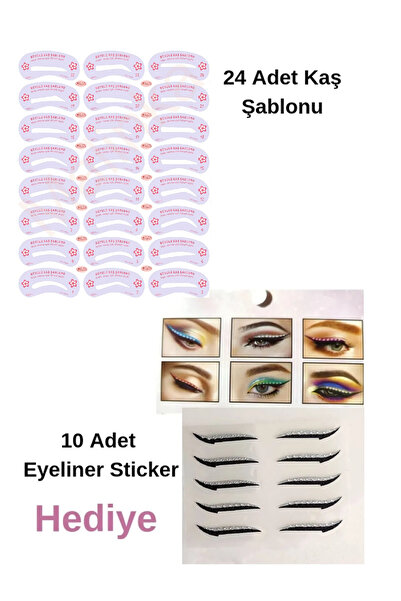 Malinka Yeniden Kullanılabilir 24 Adet Kaş Şablonu Şekillendirici 10 Ad Eyeli...