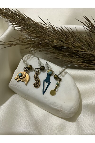 azra takı tasarım أقراط نسائية مصنوعة يدويًا مكونة من 4 قطع على شكل فيل وأورا...