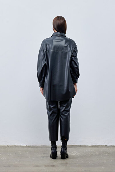 Puane Leather Look Elastic Waist Trousers 18135