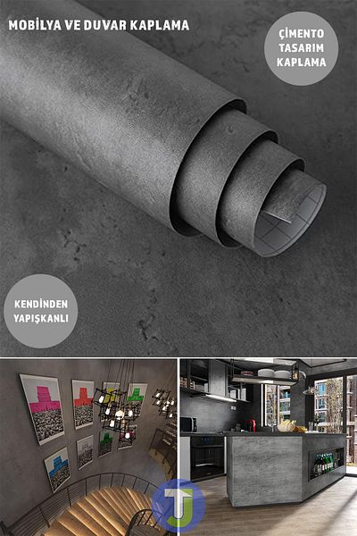 Technojet Αυτοκόλλητο Cement Look Κουζίνα Μπάνιο Ντουλάπι τοίχου Επιτραπέζιο φινίρισμα 60cmX100cm