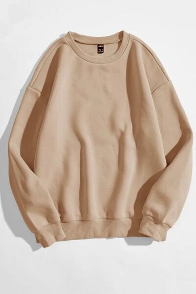 Adrift Unisex bež Jednobojno okrugla kragna Oversize kroj dukserica jednobojna