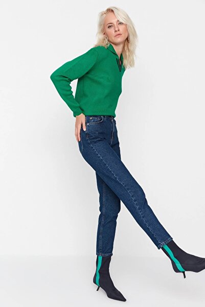 Trn JNS Candel Темно-сині нелиняючі джинси Mom Jean Жіночі джинси-бойфренди з високою талією Power Likra