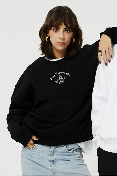 Eazy Co Eazy Painting Co Hanorac gros unisex negru cu gât crew