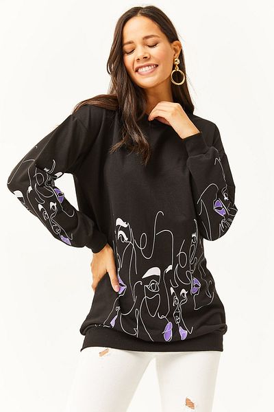 Olalook Dámská oversize mikina Black Face Figured SWT-19000632