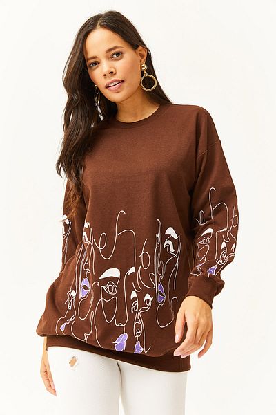 Olalook Дамски суитшърт с фигура на лицето Bitter Coffee SWT-19000632