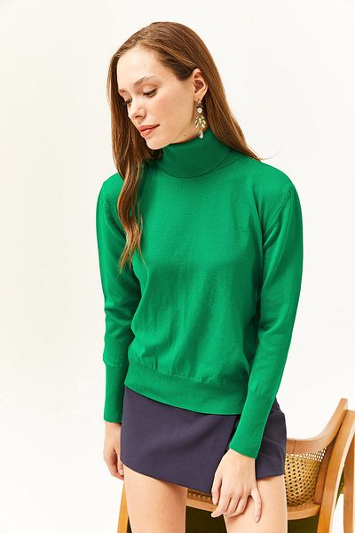 Olalook Women's Grass Green Full Fisherman Lycra Knitwear Sweater KZK-19000578
