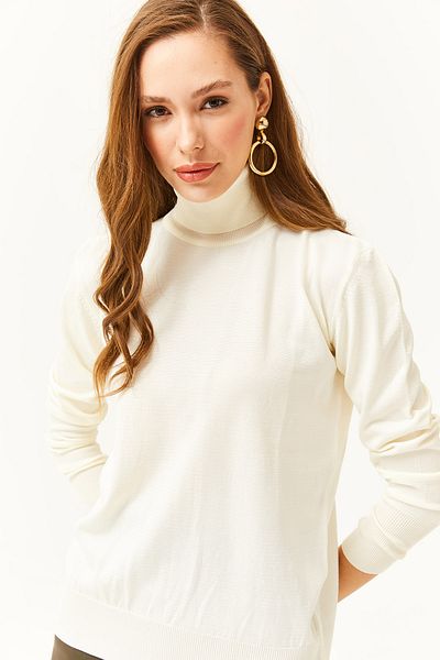 Olalook Women's Ecru Full Fisherman Lycra Knitwear Sweater KZK-19000578
