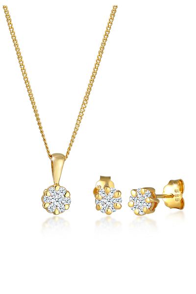 ELLI Schmuckset Blume Klassisch Diamanten (0,36 ct.) 585 Gelbgold
