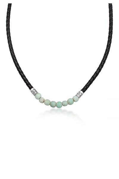 KUZZOI Halskette Lederkette Glasperlen 925 Silber
