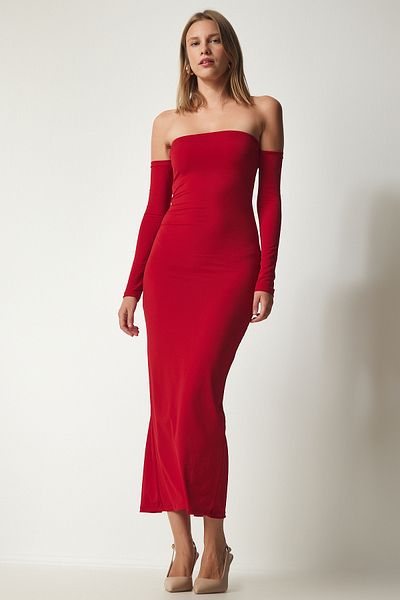 Happiness İstanbul Women's Red Strapless Body-hugging Sandy Dress YK00077
