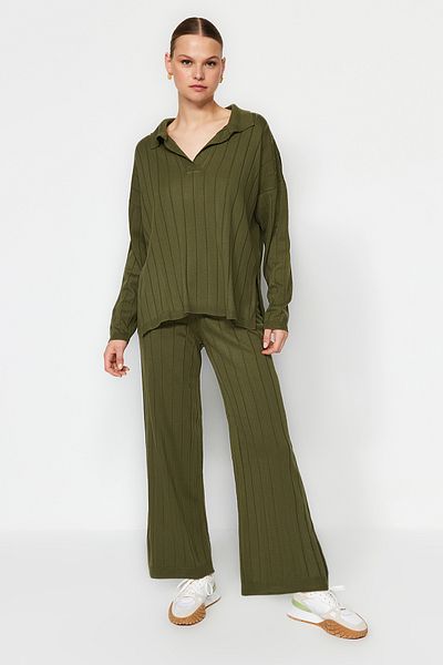 Trendyol Collection Széles szabású khaki kötöttáru szett - TWOAW24AU00092