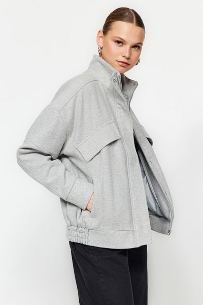 Trendyol Collection Oversize Gray Stamped Bomber Jacket - Twoaw24Mo00331