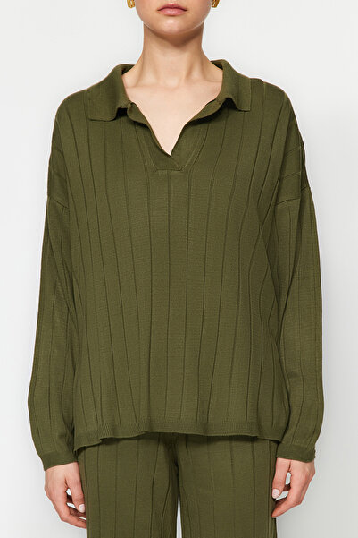 Trendyol Collection Széles szabású khaki kötöttáru szett - TWOAW24AU00092