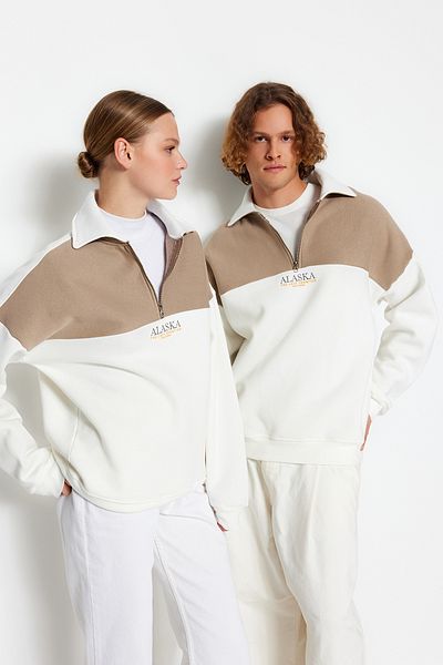 Trendyol Collection Φούτερ Color Blocked Mink Oversize Fleece - TMNAW24sw00130