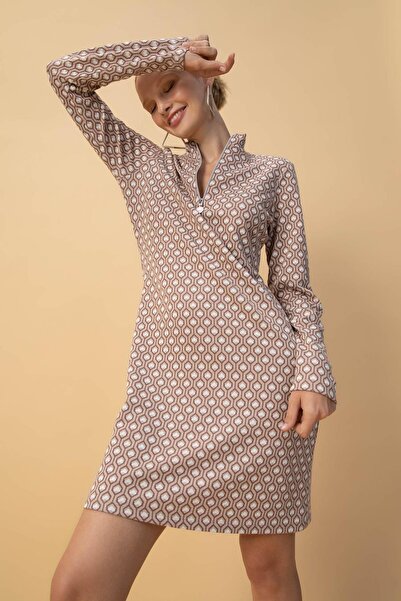 DeFacto Žakárové mini šaty s dlouhým rukávem, poloviční rolák