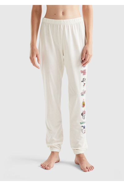 United Colors of Benetton Kadın Krem Büzgü Paçalı Disney Baskılı Eşofman Alt