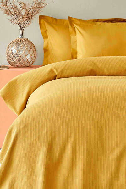 Karaca Home Back To Basic 100% Cotton King Size Duvet Cover Set Light Mustard