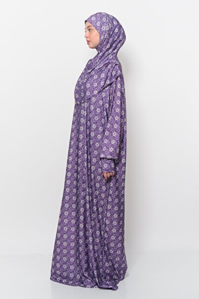 Altobeh Πρακτικό μονοκόμματο φόρεμα προσευχής με μοτίβο ήλιου με μανίκια με μαντίλα Lycra Hijab 990-0302