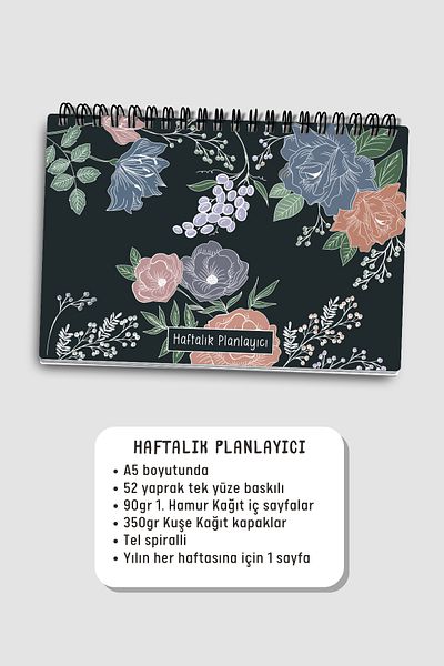 Eldesen Tasarım Weekly Planner A5 Notebook with Flexible Cardboard Cover, 52 Week, 1 Year Weekly Planner