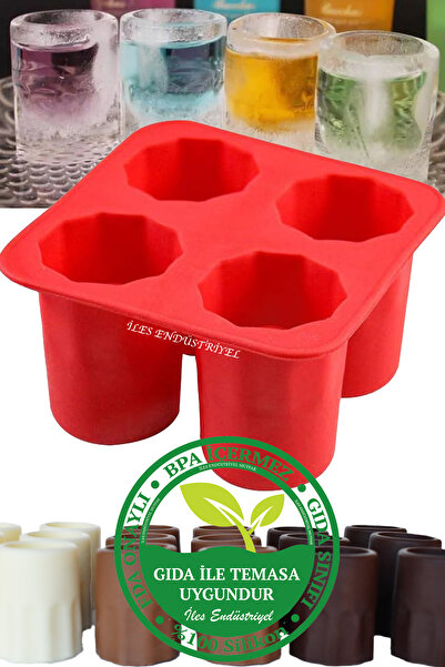 İLES Shot Bardak 4lü Xxl Büyük Boy Buz Kalıbı, Silikon, Kırmızı