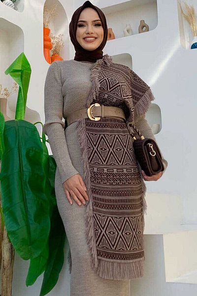 Bym Fashion 22233 Πλεκτά Σάλι Καφέ