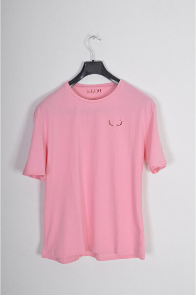 kiari Unisex ροζ μπλουζάκι με λαιμόκοψη από βαμβάκι oversize