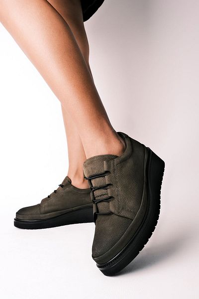 Lal Shoes & Bags Γυναικεία παπούτσια Vanni από γνήσιο δέρμα με κορδόνια casual-χακί