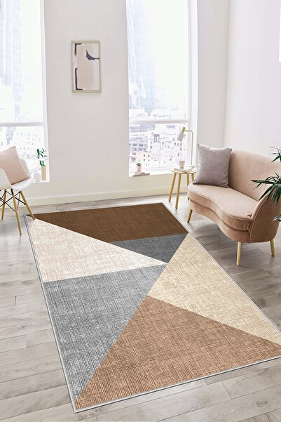 Lavita Home Dijital Baskı Yıkanabilir Kaymaz Kahverengi Salon Halısı Mutfak H...