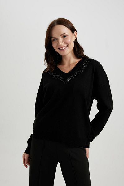 DeFacto Regular Fit V-Neck Sweater A7872ax23wn