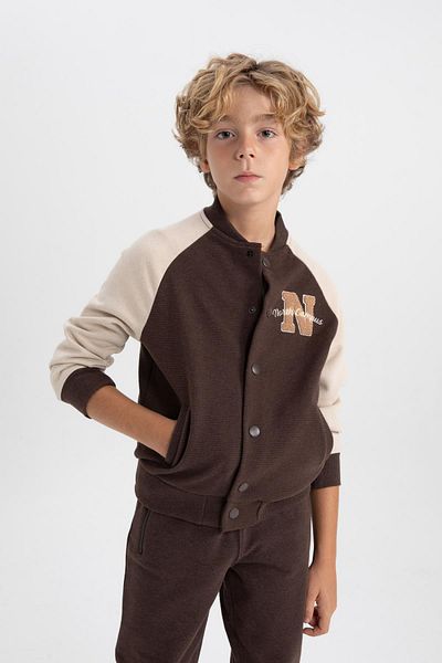 DeFacto Boy's College Collar Embroidered Bomber Cardigan B1911a823wn