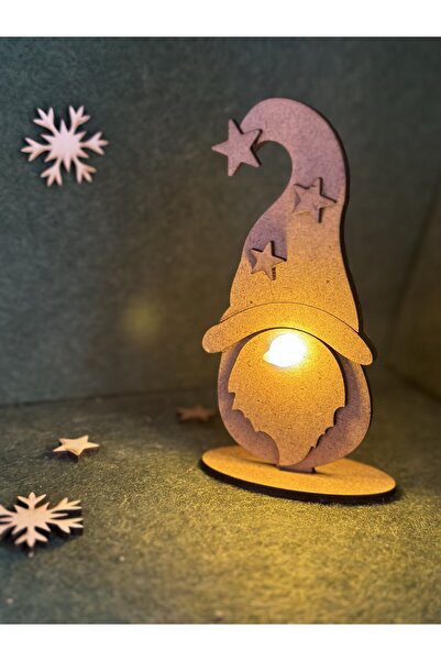 Elfora Işıklı Ahşap Cüceler Biblo 3 Adet Set Masa Süsü Ambiyans Hediye Yılbaşı Merry Christmas Yeni Yıl