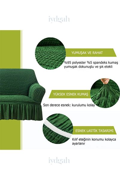 IYDGAH Husă pentru canapea extensibilă din Lycra verde în 3 piese - husă elastică 1 bucată