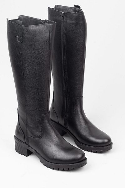 Adım Adım Genuine Leather Black Boots with Elastic Back and Zipper