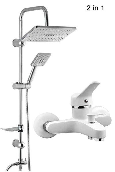 Syronea Makedonya Beyaz Mix Banyo Duş Bataryası Robot Yağmurlama Duş Seti 2 i...