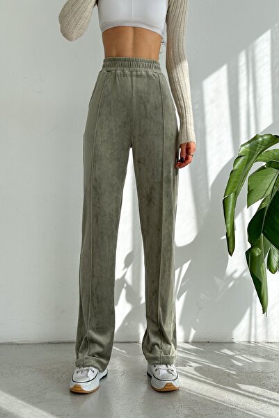 Swana Bol Paça Fransız Kadife Pantolon Mint Yeşili