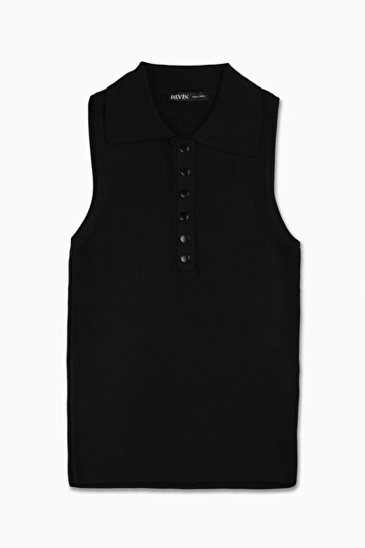 Dilvin 10413 Polo Collar with Snap Fastener Knitwear-black