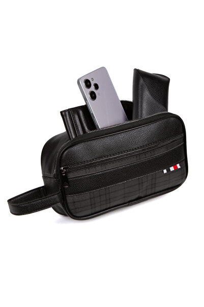 Linatigers Чоловічий шкіряний портфель Travel Tras Black з алюмінієвим механізмом та сумкою для карток