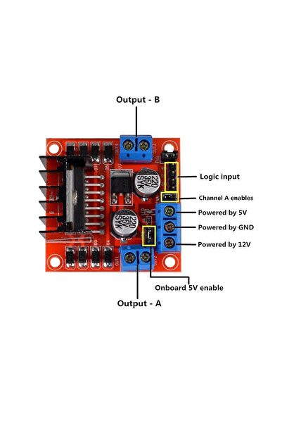 DRMaker Elektro L298N Voltaj Regulatörlü Çift Motor Sürücü Kartı (Kırmızı PCB)