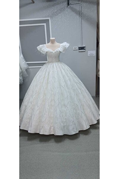 EKY GÖR SEV WEDDING DRESS KABURGA ETEKLİ KABARIK TAŞ İŞLEMELİ GELİNLİK