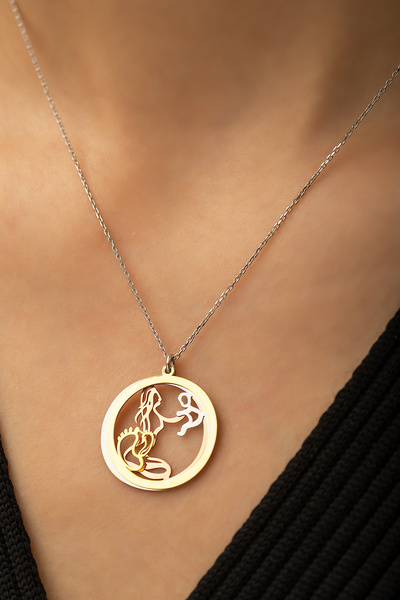 SUNSHINE 925 Ayar 3 Renkli Anne Bebek Yuvarlak Gümüş Kolye