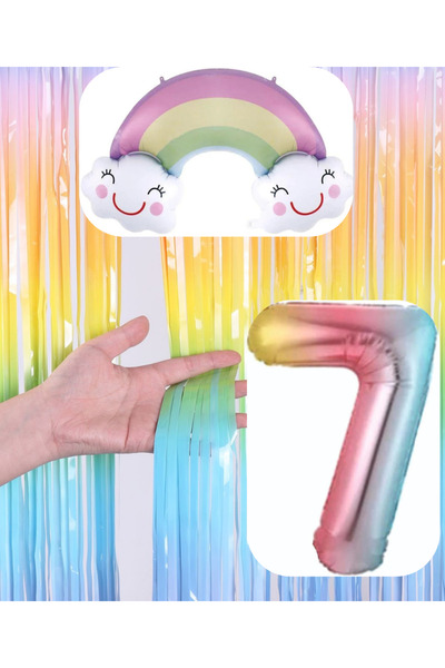 MERİ PARTİ Rainbow Concept Foil Balloon Background Number Balloon Set Rainbow...